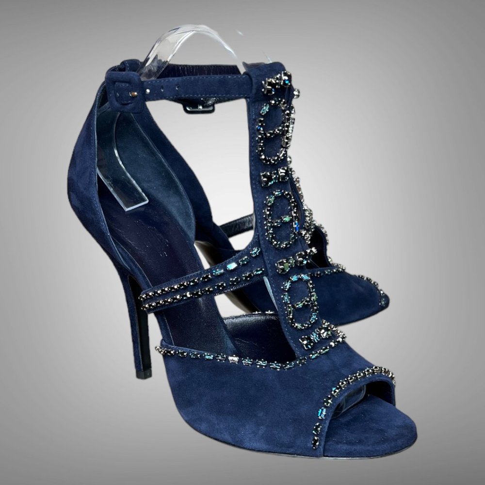 New Hermes Nocturne Chaine D'Ancre Crystal and Suede Sandal Pumps Shoes Heels